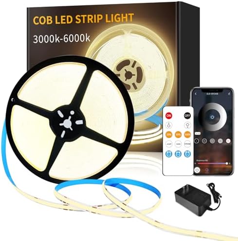 50 FT COB LED Strip Lights Warm White Dimmable DC 24V 3000K