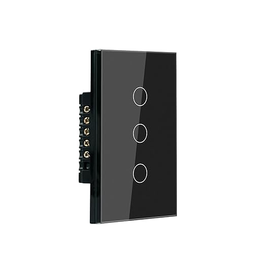 WiFi Smart Light Switch 4.65 X 2.83 X 1.34 Inches,3-Button 2.4GHz Wi-Fi Touch Switch,Neutral Wire Required,Work with Smart Life/Tuya App and Alexa,Black