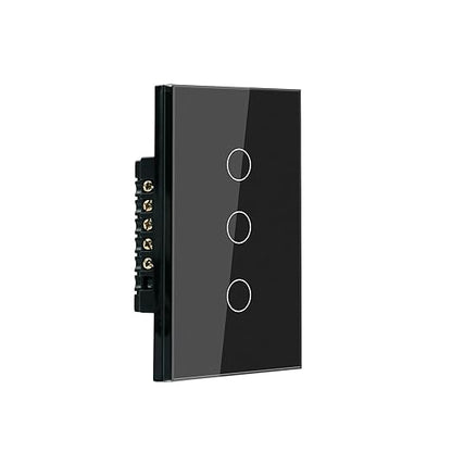 WiFi Smart Light Switch 4.65 X 2.83 X 1.34 Inches,3-Button 2.4GHz Wi-Fi Touch Switch,Neutral Wire Required,Work with Smart Life/Tuya App and Alexa,Black