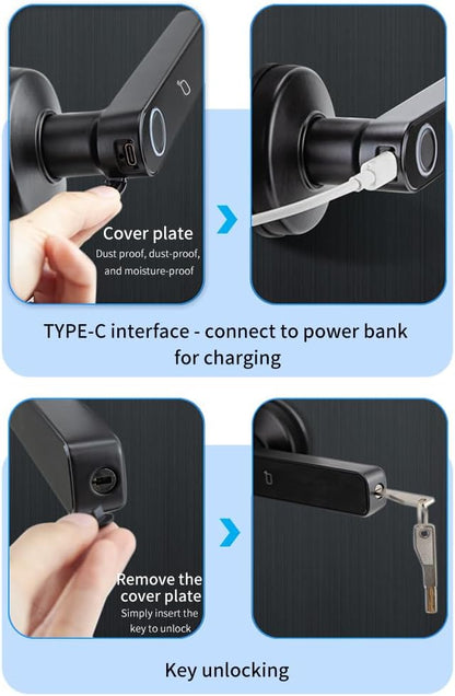 Smart Biometric Fingerprint Door Lock System,Tuya&Smartlife APP Bluetooth Digital Handle Lock,Keyless Entry Door Lock Home Security,for bedrooms,Families,Hotels,Offices,Apartments (Black)