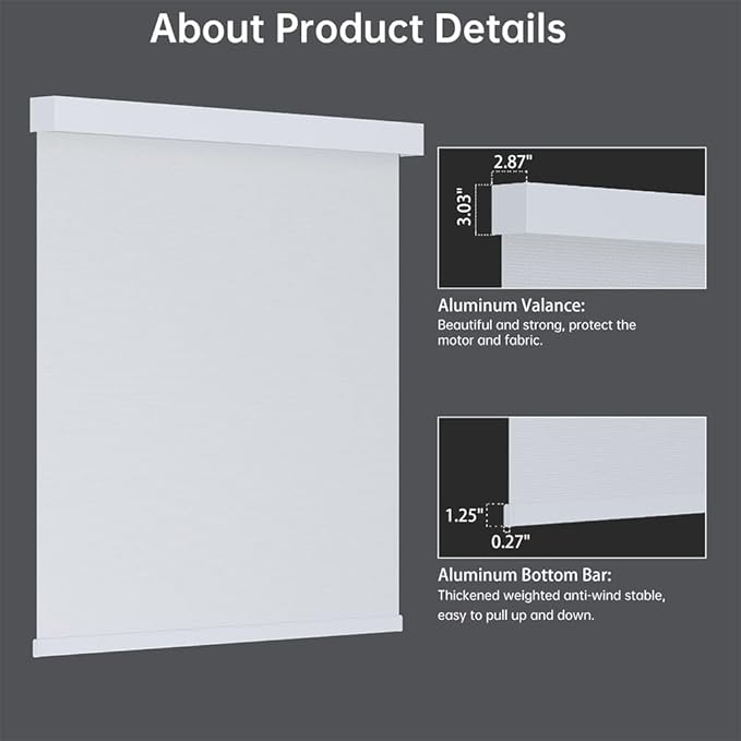 Motorized Solar Shades, Light Filtering Smart Blinds for Windows Automatic Blinds Compatible with Alexa, Falme Resistant Roller Shades Customized for Office Living Room (3% Openness White)