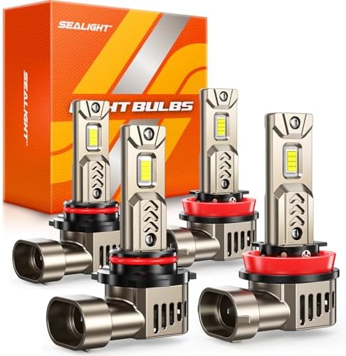 SEALIGHT 9005/HB3 H11/H9/H8 LED Bulbs Combo, 12X 140,000LM Super Brighter than Original Bulb, 1:1 Mini Size, 6500K Cool White, 70000Hrs Long Lifespan, 3MIN Plug and Play, Pack of 4