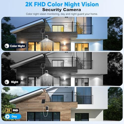 Poyasilon 2-Pack Solar Security Cameras Wireless Outdoor,2K Solar Camera Wireless for Home Color Night Vision Two-Way Talk Two Spotlights,Cloud/SD Only 2.4GHz WiFi
