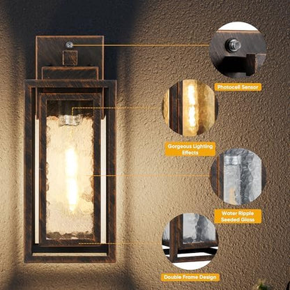 WIHTU 15.78'' Dusk to Dawn Porch Light, Outdoor Wall Sconce Light, Garage