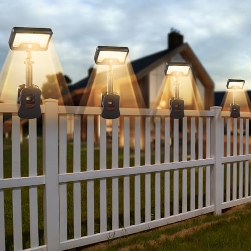 Clip On Solar Motion Lights Outdoor,360°Rotatable Fence Lights(4Pack,3000K)