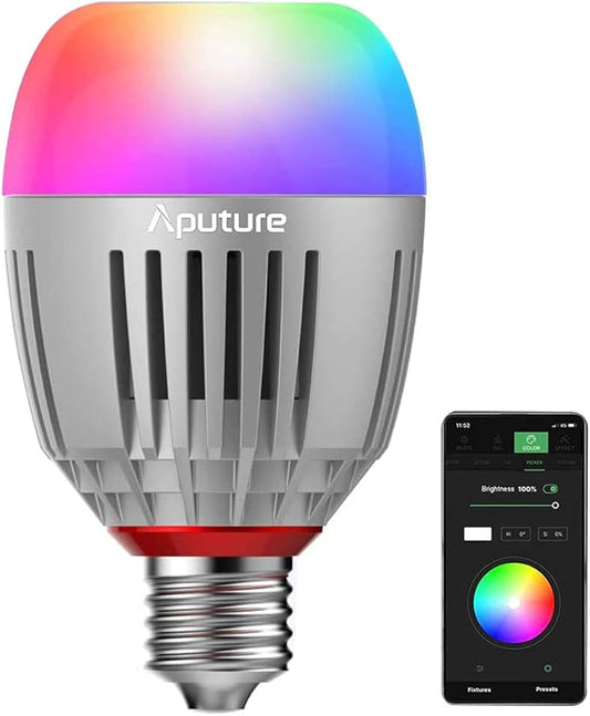 Aputure Accent B7C Smart Led Light Bulbs 7W RGBWW,TLCI 96+ CRI 95+ 2,000K-10,000K Adjustable 0-100% Stepless Dimming CCT/HSI/FX Mode App Control Built-in Battery/AC Power via E26/E27 Socket