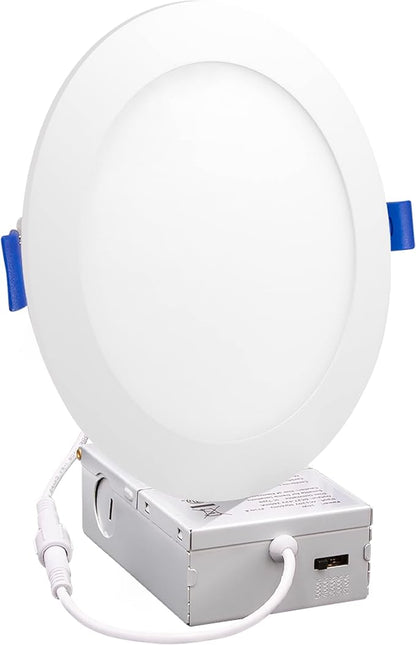 Maxxima 12 Pack 6” 5 CCT Ultra-Thin Recessed LED Downlight, 1050 Lumens, Color Selectable 2700K-5000K (2700K/3000K/3500K/4000K/5000K), Dimmable, Canless, Slim, IC Rated, Junction Box Included