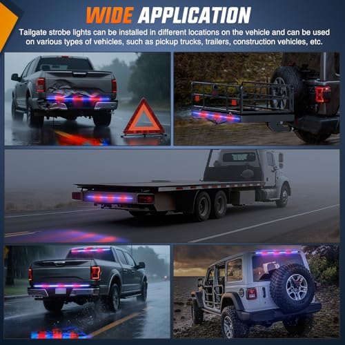 Nilight 60 Inch 360 LED Tailgate Strobe Light Strip Red Blue