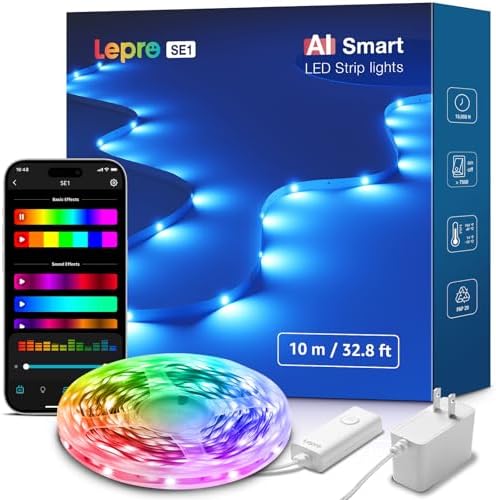 Lepro SE1 AI Smart LED Strip Lights 32.8FT RGB WiFi Bluetooth Lights