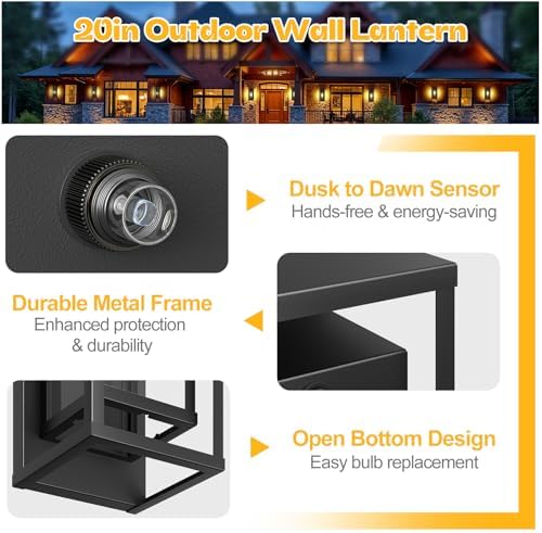 20in Dusk to Dawn Outdoor Lighting Extra Large Modern Waterproof Sconce