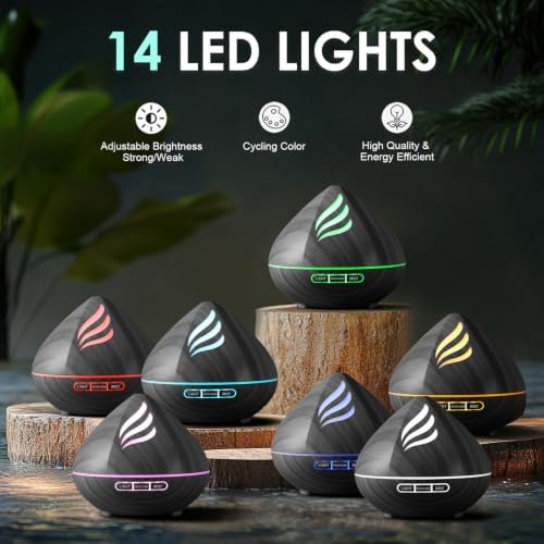500ML Essential Oil Scent Diffuser: Remote Control &14 Colors LED - Black