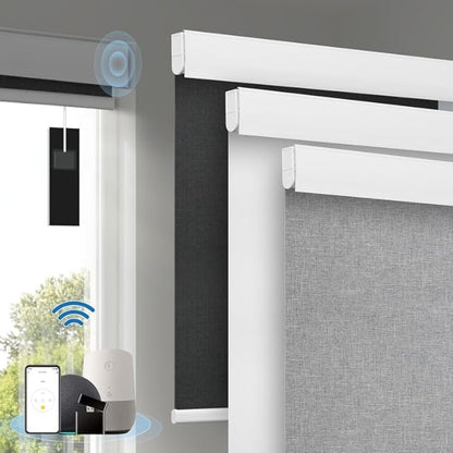 Motorized Blinds with Remote, [Free Solar Panels] Cordless Smart Blinds with Valance Cover, Rechargeable Blackout Electric Automatic Roller Shades for Windows Light Gray 32" W x 72" H