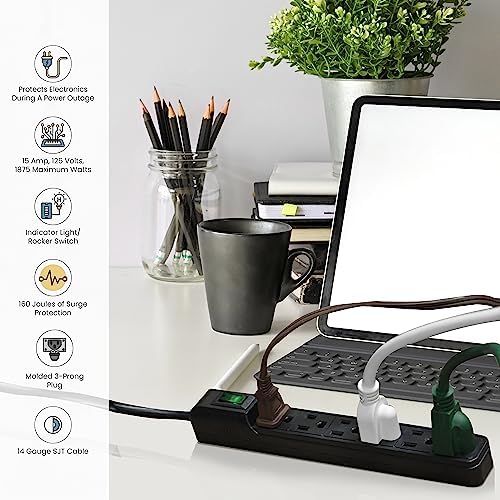 Go Green Power Inc. GG-16103MINBK 6 Outlet Surge Protector, Black