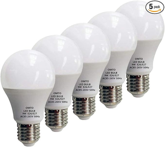 E26/E27 A19 LED Frosted Light Bulb 9W (60W Equivalent) White (6000K) 85-265V (White, 5pcs)
