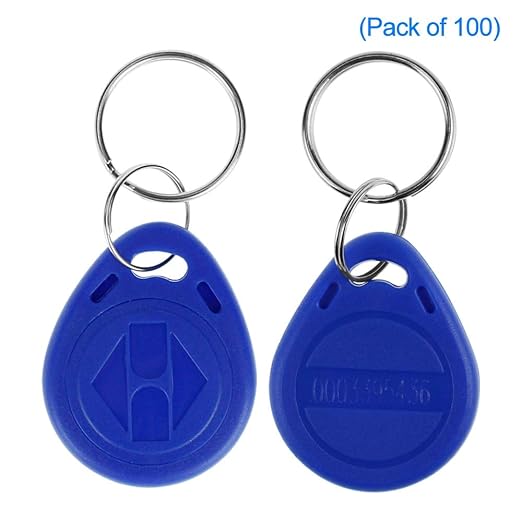 LIBO 125KHz Smart ID Key Tag Card RFID Access Control Key Card Proximity EM4100 TK4100 Keyfobs Keychains NFC Token Badge Holder (Blue, Pack of 100)