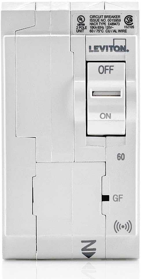 Leviton LB260-ES 60A 2-Pole Plug-On Smart GFPE Branch Circuit Breaker, Hydraulic Magnetic, 120/240 VAC, White