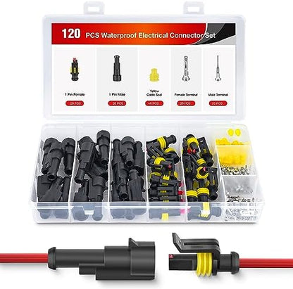 Nilight 120PCS 1 Pin Electrical Connector ‎Plug with Male Female Terminals