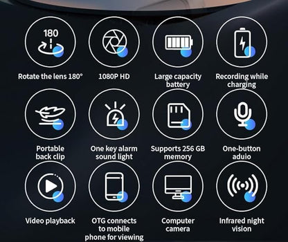 Body Camera with Audio and Video Recording, HD 1080P Body Cam with 180° Rotating Lens, IR Cut Auto Night Vision, 6HR Battery, 128GB Body Worn Camcorder Personal Police (128G HD 1080P)