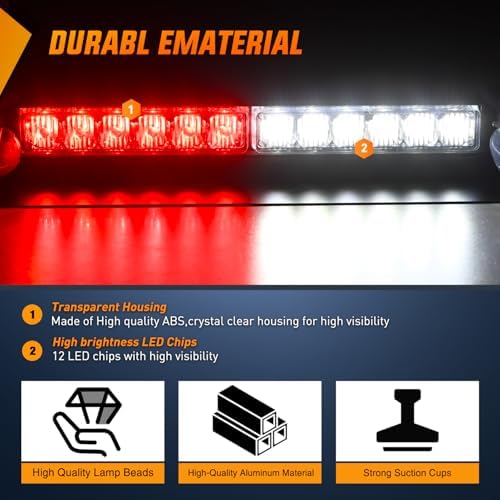 Nilight 12LED Traffic Advisor Strobe Light Bar Red White Hazard Safety