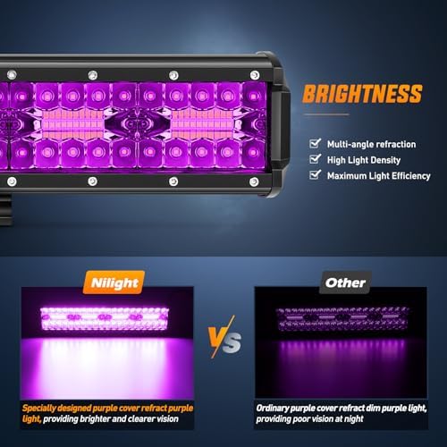 Nilight 12 Inch 240 W LED Light Bar Purple Spot Flood Combo Beam