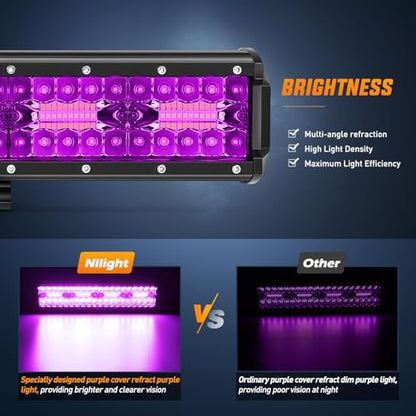 Nilight 12 Inch 240 W LED Light Bar Purple Spot Flood Combo Beam