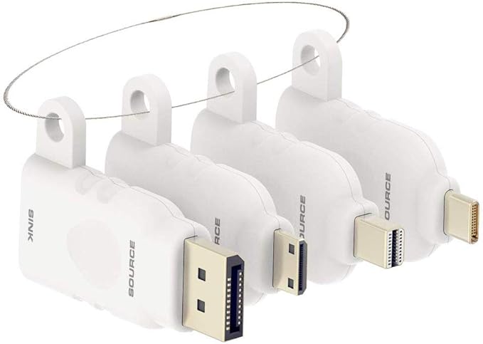 POCKET PANDA Universal HDMI Adapter Ring Kit with Security Loop-4K for USB C, Displayport, Mini DP, Mini HDMI to Monitor HDMI Office Video Converter. 4 Adapters with Key Security Loop for Office