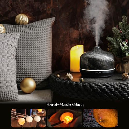 Porseme 500ml Glass Essential Oil Diffuser Aromatherapy Ultrasonic Cool Mist Humidifier 15-21 Running Hours Waterless Auto-Off Air Diffusers for Sleeping Yoga Working Spa(Obsidian)