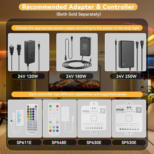 PAUTIX RGB Smart IC COB LED Strip Light Addressable 24ft/7.5m,UL-Listed DC24V Color Flowing Strip Light Multicolor Flexible Tape Lights for TV,Bedroom,Party DIY Decoration(Without Controller&Adapter)