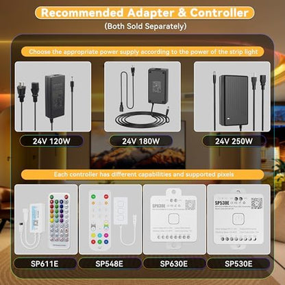 PAUTIX RGB Smart IC COB LED Strip Light Addressable 24ft/7.5m,UL-Listed DC24V Color Flowing Strip Light Multicolor Flexible Tape Lights for TV,Bedroom,Party DIY Decoration(Without Controller&Adapter)