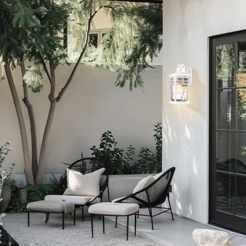 Darkaway Outdoor Wall Light Fixture,14.57inch Large Outside Porch Lights Wall Mounted Water Ripple Glass Exterior Waterproof Lantern Modern Wall Sconce Lighting for Front Door Yard Patio