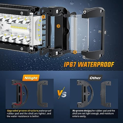 Nilight 20 Inch Side Shooter Light Bar Spot Flood Combo Triple Row
