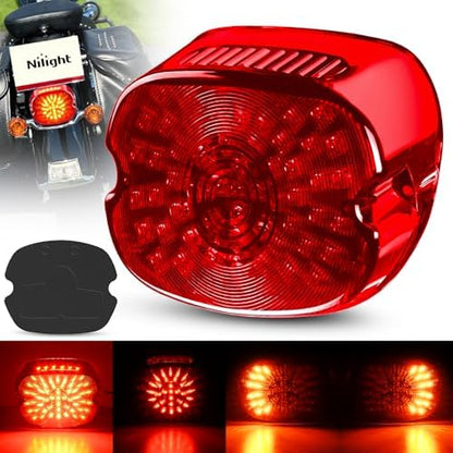 Nilight Motorcycle Tail Light Brake Turn License Plate for Harley, Red