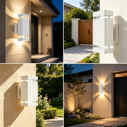 JYV Square Dusk to Dawn Outdoor Wall Lights, Up and Down, White 2 Pack