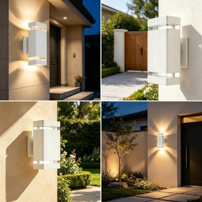 JYV Square Dusk to Dawn Outdoor Wall Lights, Up and Down, White 2 Pack