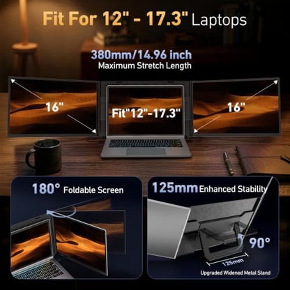 Vixtan 16.1" Triple Laptop Screen Extender, Lightweight FHD IPS Portable Monitor for Laptop, USB-C Plug & Play Multi Screen Attachment for 13-17.3" laptops with Windows/Mac/Chrome