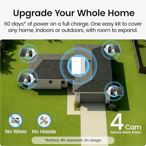 aosu 2K Solar Security Cameras Wireless Outdoor System, 4-Cam-Kit