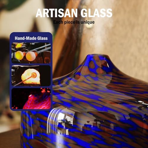 Porseme 500ml Glass Essential Oil Diffuser Aromatherapy Ultrasonic Cool Mist Humidifier 15-21 Running Hours Waterless Auto-Off Air Diffusers for Sleeping Yoga Working Spa(Cobalt Blue)