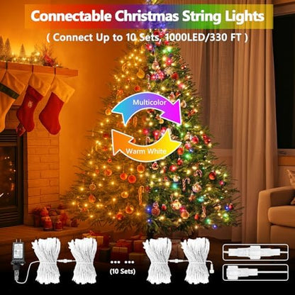 100 LED Connectable String Lights with Remote, Warm White to Multicolor