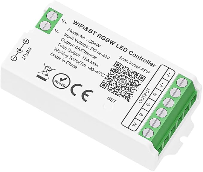 C04W 5PIN RGBW LED Strip Contrallor,2.4GHz WiFi Group Controller Alexa Google Home,Smartphone APP Control Compatible with LM091 LM096 RC03RF LM097 RGBW Remote,DC12-24V