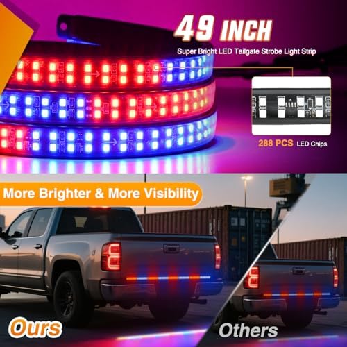 Nilight 49 Inch Emergency Strobe Light Strips with Controller Red Blue