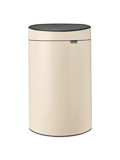 Brabantia Press-Top Kitchen Trash Can with Flat Back | Soft Beige | 10.6 Gallon / 40L | Home Trash Can with Soft-Touch Stay-Open Lid & Removable Inner Bucket | Fits Flat Against Walls | + Trash Bags