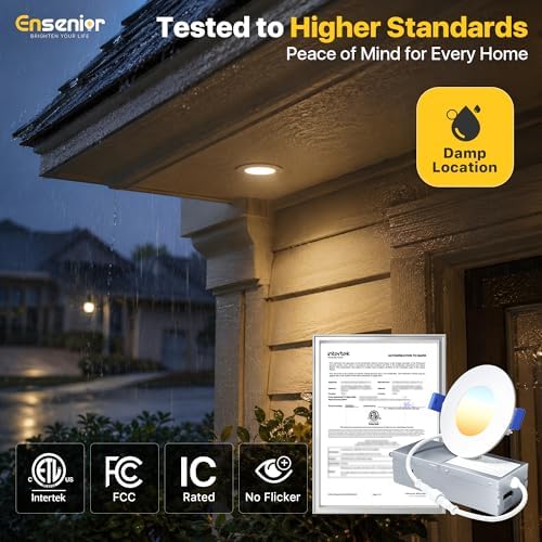 Ensenior 16 Pack 3 Inch LED Recessed Ceiling Light, Dimmable, 2700K-5000K 5CCT, 500LM 6W 120V, High Brightness Canless Wafer Downlight - ETL&FCC&IC