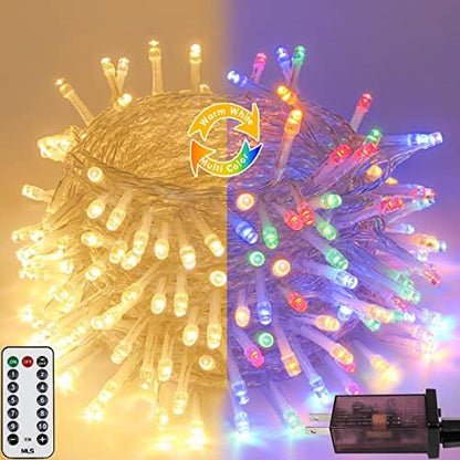 200 LED Connectable String Lights with Remote, Warm White to Multicolor