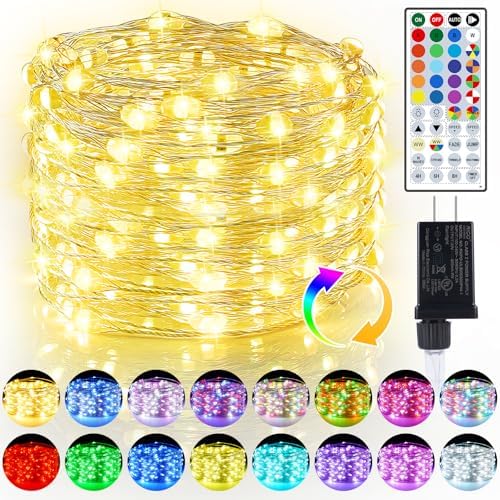 50ft Fairy Lights Plug in, Dimmable 25 Colors 14 Modes RGB+Warm White Color Changing String Lights,150LED Twinkle Lights with Remote, Christmas Fairy Lights for Indoor Outdoor Party Xmas Décor