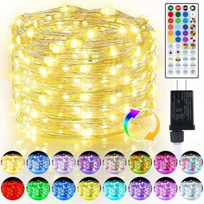 50ft Fairy Lights Plug in, Dimmable 25 Colors 14 Modes RGB+Warm White Color Changing String Lights,150LED Twinkle Lights with Remote, Christmas Fairy Lights for Indoor Outdoor Party Xmas Décor