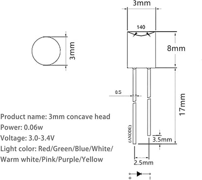 LED Light Emitting diode 3mm high Brightness LED Clear LED Light Emitting Diodes Bulb LED Lamp, 3 mm Smooth Cylindrical concave Surface (120pcs Green)