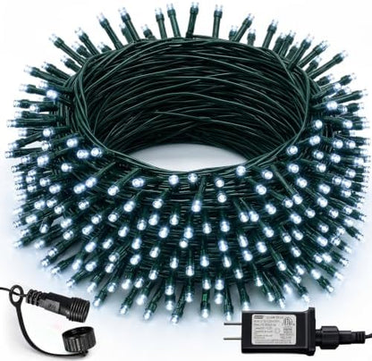 Dazzle Bright 300 LED Christmas String Lights, 100 FT Connectable Waterproof String Lights Green Wire with 8 Modes, Christmas Decorations for Indoor Outdoor Xmas Party Yard Garden (White)