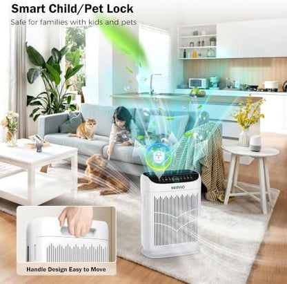 Air Purifiers for Home Bedroom Large Room Up to 3000 Ft², HEPA Air Cleaner with Washable Double-Side Filter, PM2.5 AQI,Timer,15dB Sleep Mode for Pet, Dander, Dust, Pollen, Odors, White