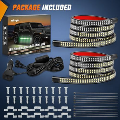 Nilight 2PCS 70 Inch Running Board LED Lights Strip Green White for Truck