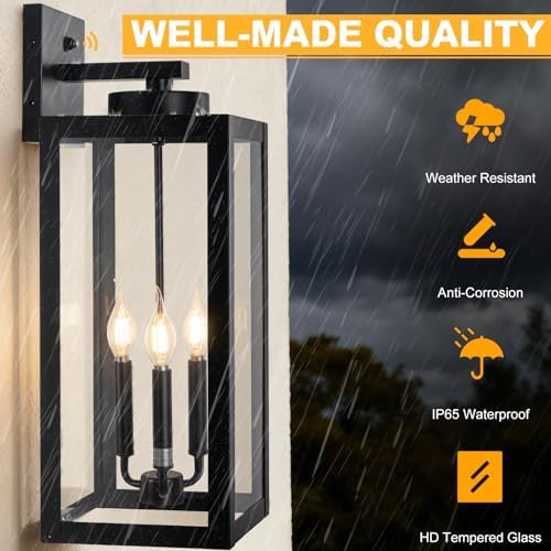 24" Extra Large Dawn to Dusk Outdoor Light Fixture Closed Bottom 3-Light